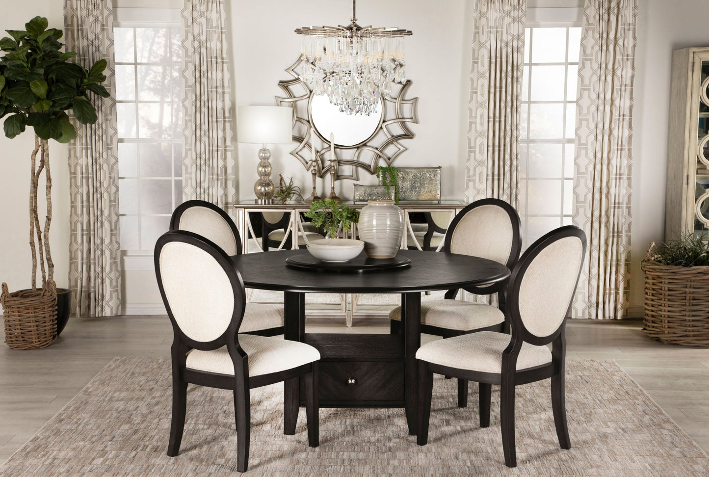 Twyla 5 - piece Round Storage Base Dining Table Set Dark Cocoa - Sonoma Home Furniture
