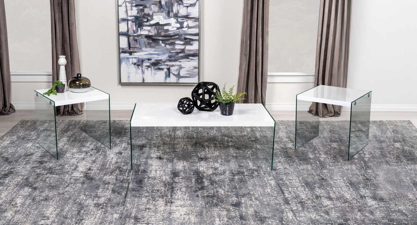Opal 3 - piece Coffee and End Table Set White High Gloss - Sonoma Home Furniture