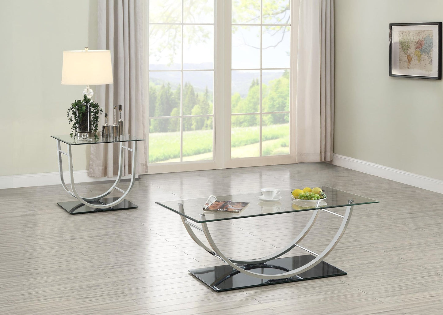 Danville 2 - piece Glass Top Coffee and End Table Set Chrome - Sonoma Home Furniture