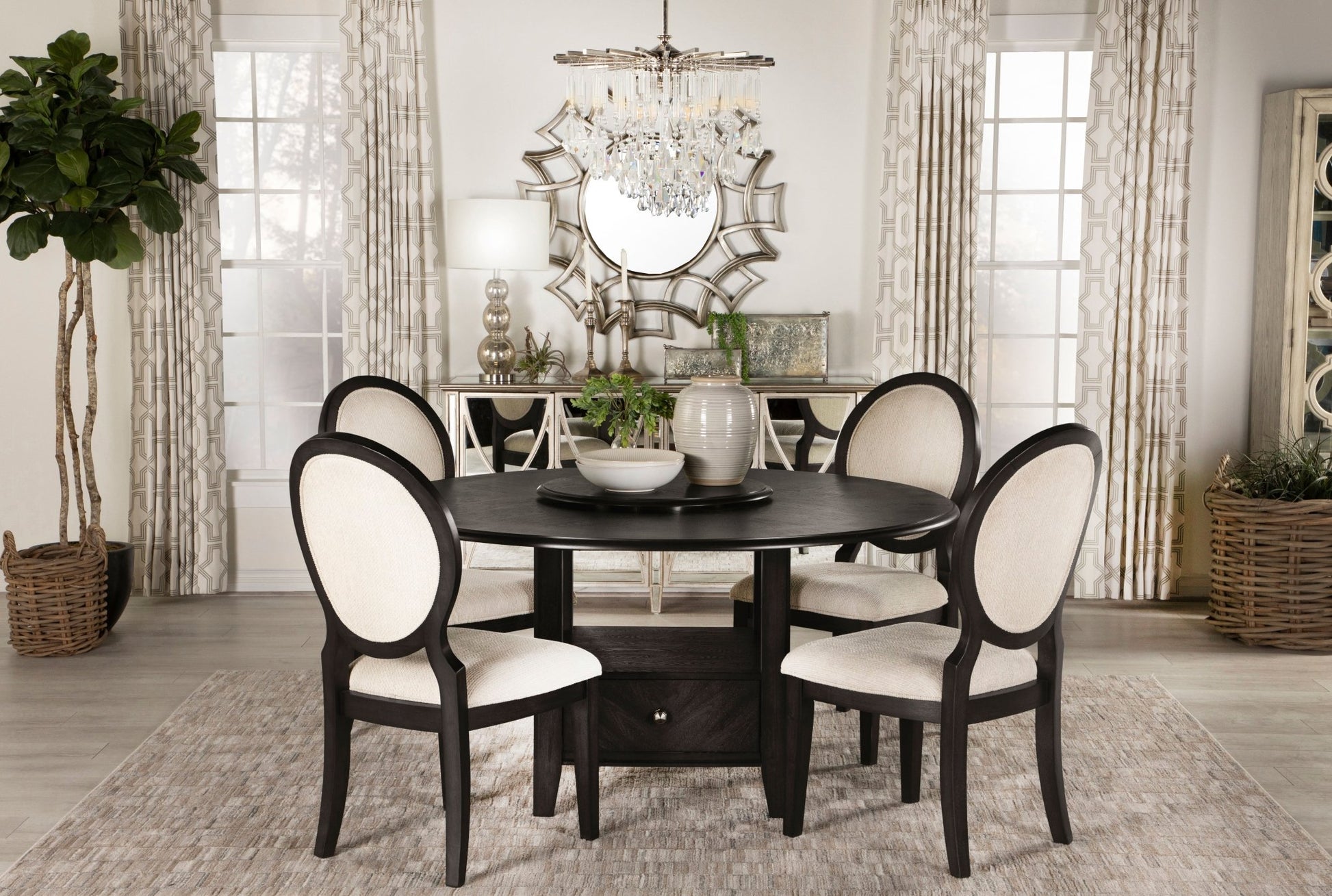 Twyla 5 - piece Round Storage Base Dining Table Set Dark Cocoa - Sonoma Home Furniture