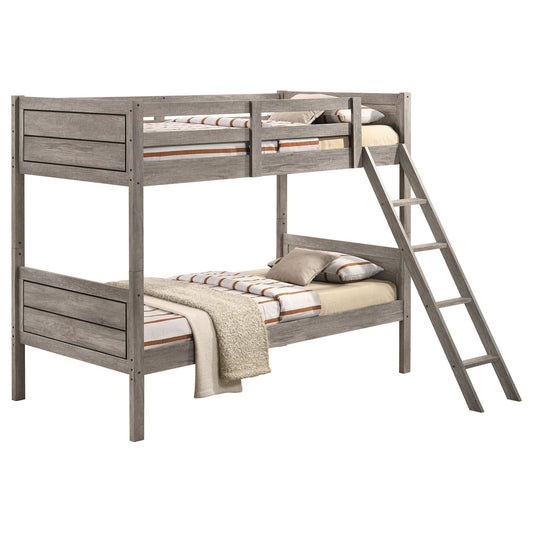 Ryder Wood Twin Over Twin Bunk Bed with Mattress Weathered Taupe - Sonoma Home Furniture
