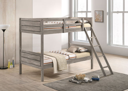 Ryder Wood Twin Over Twin Bunk Bed with Mattress Weathered Taupe - Sonoma Home Furniture