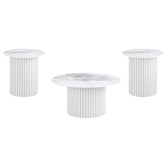 Rowena 3 - piece Coffee and End Table Set White Faux Marble - Sonoma Home Furniture