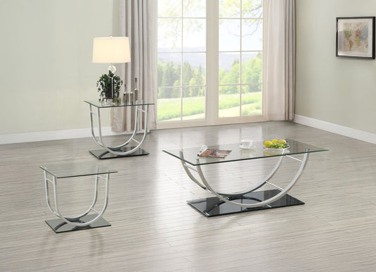 Danville 3 - piece Glass Top Coffee and End Table Set Chrome - Sonoma Home Furniture